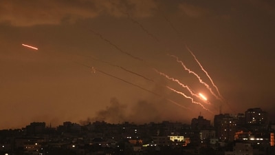 A salvo of rockets is fired by Palestinian militants from Gaza towards Israel on October 10, 2023. Israel said it recaptured Gaza border areas from Hamas as the war's death toll passed 3,000 on October 10 (AFP) A salvo of rockets is fired by Palestinian militants from Gaza towards Israel on October 10, 2023. Israel said it recaptured Gaza border areas from Hamas as the war's death toll passed 3,000 on October 10 (AFP)