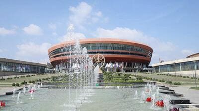 The facility, which has been pegged as one of India’s biggest MICE (meetings, incentives, conferences, and exhibitions) destinations, is built over 123 acres. (ANI) The facility, which has been pegged as one of India’s biggest MICE (meetings, incentives, conferences, and exhibitions) destinations, is built over 123 acres. (ANI)