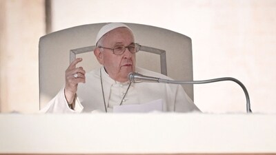 Pope Francis speaks during his weekly general audience on St.Peter's Square in Vatican City (AFP)