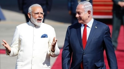 Modi’s visit to Israel in 2017 marked another break from the past, as he skipped the tradition of Indian leaders also making a stopover in Palestine (AFP Photo) Modi’s visit to Israel in 2017 marked another break from the past, as he skipped the tradition of Indian leaders also making a stopover in Palestine (AFP Photo)
