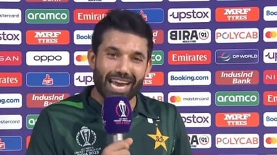 Mohammad Rizwan during post-match presentation (X) Mohammad Rizwan during post-match presentation (X)