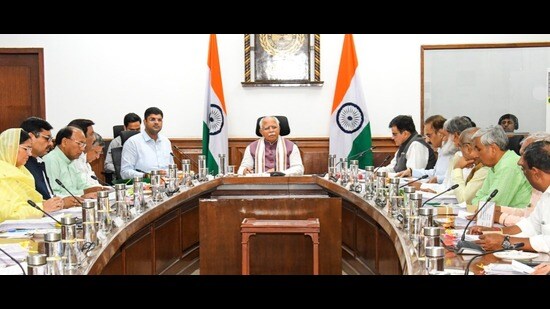 Haryana chief minister Manohar Lal Khattar during a cabinet meeting on Wednesday. (Sourced)