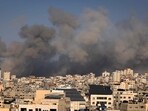 Smoke billows during Israeli air strikes in Gaza