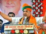 Assam Chief Minister Himanta Biswa Sarma addressing a BJP rally. 