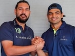 Olympic gold medal javelin thrower Neeraj Chopra and former India all-rounder Yuvraj Singh after the former was named new Laureus Ambassador