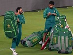 Pakistan's captain Babar Azam and Rizwan attend a practice session. Pakistan's captain Babar Azam and Rizwan attend a practice session.