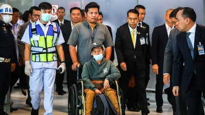 Somma, a migrant agricultural worker who was injured by a surprise attack on Israel by the Palestinian militant group Hamas, arrives at Bangkok's Suvarnabhumi Airport, Thailand. Countries like Germany, Argentina, France, Mexico, Denmark, Austria, Canada, Norway, Nepal, and India have started preparing for evacuations of their citizens residing in the conflict-hit areas. (Chalinee Thirasupa / REUTERS) Somma, a migrant agricultural worker who was injured by a surprise attack on Israel by the Palestinian militant group Hamas, arrives at Bangkok's Suvarnabhumi Airport, Thailand. Countries like Germany, Argentina, France, Mexico, Denmark, Austria, Canada, Norway, Nepal, and India have started preparing for evacuations of their citizens residing in the conflict-hit areas. (Chalinee Thirasupa / REUTERS)
