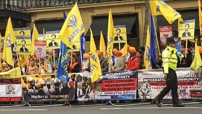 File photo of Khalistan supporters stage a protest outside the Indian High Commission in London, UK. (ANI) File photo of Khalistan supporters stage a protest outside the Indian High Commission in London, UK. (ANI)