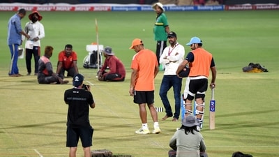 India's team head coach Rahul Dravid and skipper Rohit Sharma inspect the pitch during a practice session (ANI) India's team head coach Rahul Dravid and skipper Rohit Sharma inspect the pitch during a practice session (ANI)