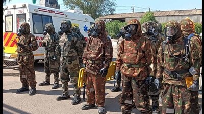 District administration conducts mock drill on chemical emergency at Hero Steel Limited in Ludhiana on Thursday. (HT File) District administration conducts mock drill on chemical emergency at Hero Steel Limited in Ludhiana on Thursday. (HT File)