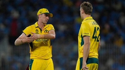 Australia's captain Pat Cummins, left, speaks with Cameron Green during ICC Cricket World Cup match between India and Australia in Chennai (AP) Australia's captain Pat Cummins, left, speaks with Cameron Green during ICC Cricket World Cup match between India and Australia in Chennai (AP)
