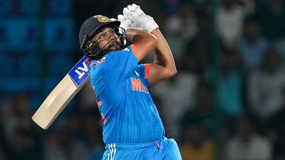 New Delhi: India's captain Rohit Sharma plays a shot during the ICC Men's Cricket World Cup 2023 match against Afghanistan, at Arun Jaitley Stadium, in New Delhi (PTI)