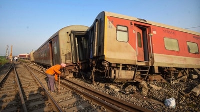 Derailed coaches of North East Express near Raghunathpur railway station, in Buxar district, Thursday, Oct. 12, 2023. (PTI File) Derailed coaches of North East Express near Raghunathpur railway station, in Buxar district, Thursday, Oct. 12, 2023. (PTI File)