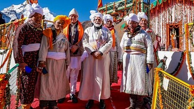 Prime Minister Narendra Modi on Thursday kicked off his daylong visit to Uttarakhand by visiting the Adi Kailash peak and performing puja at Parvati Kund in Devbhoomi. (PTI) Prime Minister Narendra Modi on Thursday kicked off his daylong visit to Uttarakhand by visiting the Adi Kailash peak and performing puja at Parvati Kund in Devbhoomi. (PTI)