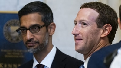 Mark Zuckerberg and Sunder Pichai. (Bloomberg) Mark Zuckerberg and Sunder Pichai. (Bloomberg)