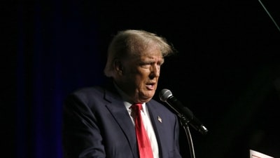 WEST PALM BEACH, FLORIDA - OCTOBER 11: Former U.S. President Donald Trump delivers remarks at a rally hosted by Club 47 USA at the Palm Beach County Convention Center on October 11, 2023 in West Palm Beach, Florida. (Photo by Alon Skuy / GETTY IMAGES NORTH AMERICA / Getty Images via AFP) (Getty Images via AFP) WEST PALM BEACH, FLORIDA - OCTOBER 11: Former U.S. President Donald Trump delivers remarks at a rally hosted by Club 47 USA at the Palm Beach County Convention Center on October 11, 2023 in West Palm Beach, Florida. (Photo by Alon Skuy / GETTY IMAGES NORTH AMERICA / Getty Images via AFP) (Getty Images via AFP)