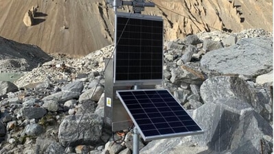 The solar-powered twin-camera, automated weather station installed on two high-risk glacial lakes, South Lhonak and Shako Cho in Sikkim (NDMA)