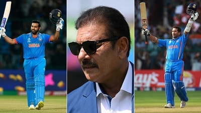 Ravi Shastri couldn't stop praising Rohit Sharma after the India captain made Sachin Tendulkar's World Cup record go up in smoke. (PTI/Getty) Ravi Shastri couldn't stop praising Rohit Sharma after the India captain made Sachin Tendulkar's World Cup record go up in smoke. (PTI/Getty)