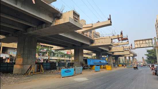 A concrete slab fell from ongoing metro rail construction site in Bhayandar. (Azim Tamboli)