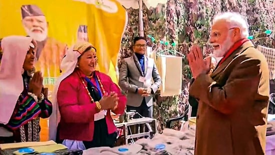 PM Modi then visited the border village of Gunji where he interacted with locals and security personnel, and attended an exhibition of local products and artefacts.&nbsp;(PTI)