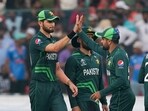 Pakistan's Shaheen Afridi and captain Babar Azam celebrate the wicket of Sri Lanka's Dhananjaya de Silva during ICC Men's Cricket World Cup 2023 match between Pakistan and Sri Lanka Pakistan's Shaheen Afridi and captain Babar Azam celebrate the wicket of Sri Lanka's Dhananjaya de Silva during ICC Men's Cricket World Cup 2023 match between Pakistan and Sri Lanka