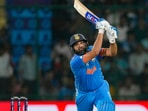 India captain Rohit Sharma plays a shot during World Cup 2023