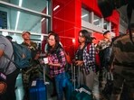 Indian nationals evacuated from Israel under Operation Ajay arrive at Indira Gandhi International airport, in New Delhi on October 13. Indian nationals evacuated from Israel under Operation Ajay arrive at Indira Gandhi International airport, in New Delhi on October 13.