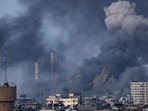 Smoke rises following an Israeli airstrike in Gaza City as Israeli warplanes pummel Gaza to avenge the Hamas attack. (AP)