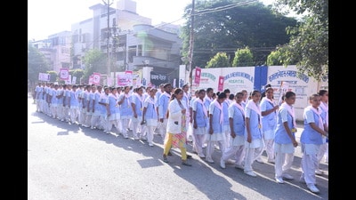Awareness rally being taken out in Prayagraj on Friday (HT Photo) Awareness rally being taken out in Prayagraj on Friday (HT Photo)