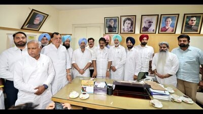 BJP and SAD leaders from Punjab meet AICC general secretary KC Venugopal after joining the Congress in New Delhi on Friday. (PTI) BJP and SAD leaders from Punjab meet AICC general secretary KC Venugopal after joining the Congress in New Delhi on Friday. (PTI)