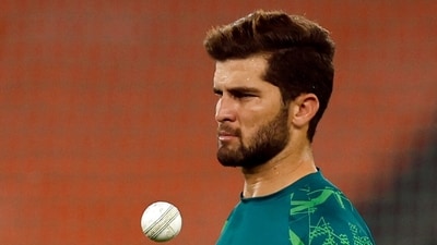 Shaheen Afridi during practice at the Narendra Modi Stadium ahead of the match between India and Pakistan (REUTERS)