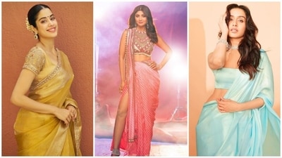 Navratri, a nine-night Hindu festival honoring goddess Durga, links each day to a distinct form and its own rituals. Starting on October 15 and concluding on October 24 this year, here are nine celebrity-inspired outfits for each day. (Instagram) Navratri, a nine-night Hindu festival honoring goddess Durga, links each day to a distinct form and its own rituals. Starting on October 15 and concluding on October 24 this year, here are nine celebrity-inspired outfits for each day. (Instagram)