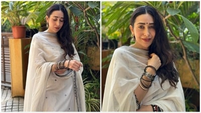 Day 6 (Shashti) - Karisma Kapoor: The color for this day is White. (Instagram/@therealkarismakapoor) Day 6 (Shashti) - Karisma Kapoor: The color for this day is White. (Instagram/@therealkarismakapoor)