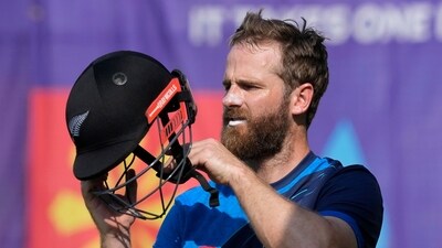 New Zealand's captain Kane Williamson gets ready to bat during a practice session ahead of their ICC Men's Cricket World Cup match against Bangladesh (AP)