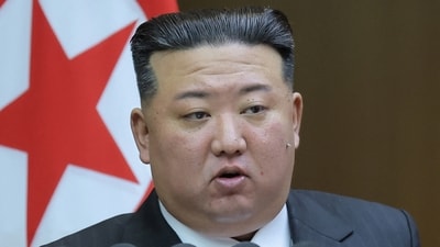 North Korean leader Kim Jong-un speaks during the 9th Session of the 14th Supreme People's Assembly of the Democratic People's Republic of Korea, in Pyongyang. (via REUTERS)