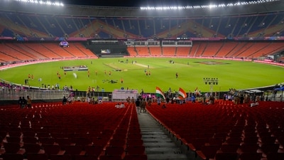 Indian team on ground during a practice session ahead of the ICC Men's Cricket World Cup 2023 match between India and Pakistan, at Narendra Modi Stadium, in Ahmedabad (PTI)