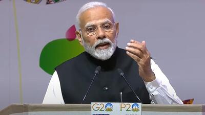Prime Minister Narendra Modi addresses during the inauguration of the 9th G20 Parliamentary Speakers' Summit (P20), at Yashobhoomi Convention Centre in New Delhi on Friday. (PTI) Prime Minister Narendra Modi addresses during the inauguration of the 9th G20 Parliamentary Speakers' Summit (P20), at Yashobhoomi Convention Centre in New Delhi on Friday. (PTI)