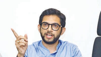 Shiv Sena (UBT) leader Aaditya Thackeray at a press conference on Friday.