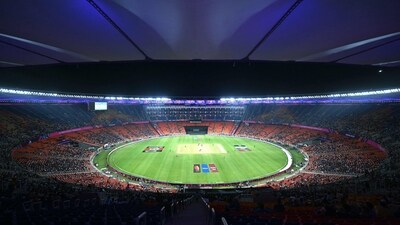 This picture shows a general view of the Narendra Modi Stadium during the 2023 ICC men's cricket World Cup one-day international (ODI) match between England and New Zealand (AFP) This picture shows a general view of the Narendra Modi Stadium during the 2023 ICC men's cricket World Cup one-day international (ODI) match between England and New Zealand (AFP)