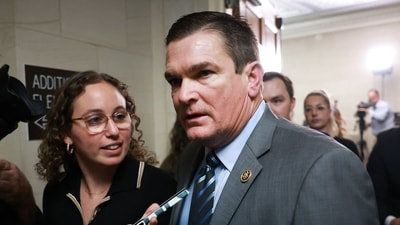 WASHINGTON, DC - OCTOBER 13: U.S. Rep. Austin Scott (R-GA) speaks to reporters as House Republicans hold a caucus meeting at the Longworth House Office Building on October 13, 2023 in Washington, DC. House Republicans continue to debate their pick for Speaker after their initial nominee, Rep. Steve Scalise (R-LA), withdrew his name from the race after failing to secure the number of votes needed. The full House of Representatives is expected to vote on a replacement for former Speaker Kevin McCarthy (R-CA) after he was ousted last week. (Getty Images via AFP) WASHINGTON, DC - OCTOBER 13: U.S. Rep. Austin Scott (R-GA) speaks to reporters as House Republicans hold a caucus meeting at the Longworth House Office Building on October 13, 2023 in Washington, DC. House Republicans continue to debate their pick for Speaker after their initial nominee, Rep. Steve Scalise (R-LA), withdrew his name from the race after failing to secure the number of votes needed. The full House of Representatives is expected to vote on a replacement for former Speaker Kevin McCarthy (R-CA) after he was ousted last week. (Getty Images via AFP)
