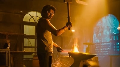 Vijay in a still from Leo, which is directed by Lokesh Kanagaraj. Vijay in a still from Leo, which is directed by Lokesh Kanagaraj.