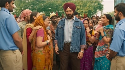 Akshay Kumar in a still from Mission Raniganj. Akshay Kumar in a still from Mission Raniganj.