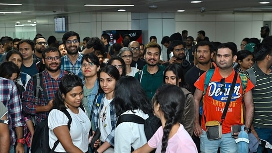 With folded hands, Chandrasekhar warmly welcomed the arriving Indians in Delhi. He engaged with the students and offered reassurance to all passengers from the flight from Israel. He emphasized that India remains steadfast in its commitment to ensuring the safety of every Indian and highlighted Prime Minister Modi's determination to protect them.&nbsp;&nbsp;(PTI)
