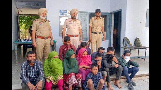 Police personnel arrested 11 Bangladeshi citizens for illegally trying to cross the Attari-Wagah border, near Amritsar on Friday. (ANI)