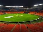 Preparations underway at Narendra Modi Stadium for the ICC Men's Cricket World Cup match between India and Pakistan on Oct 14 Preparations underway at Narendra Modi Stadium for the ICC Men's Cricket World Cup match between India and Pakistan on Oct 14