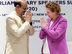 Lok Sabha Speaker Om Birla meets Nicola Beer, Vice President of the European Parliament, on the sidelines of the P20 Summit, in New Delhi on Saturday. (ANI Photo) Lok Sabha Speaker Om Birla meets Nicola Beer, Vice President of the European Parliament, on the sidelines of the P20 Summit, in New Delhi on Saturday. (ANI Photo)