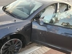 Damaged Tesla car after Hamas attack.
