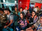 Indian nationals evacuated from Israel under Operation Ajay arrive at Indira Gandhi International airport, in New Delhi.