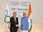 Prime Minister Narendra Modi with President of the International Olympic Committee Thomas Bach during the Opening Ceremony of the 141st IOC Session, in Mumbai