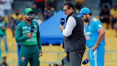 Rohit Sharma and Babar Azam at the toss for the Super Fours match between India and Pakistan in the Asia Cup 2023 (ANI) Rohit Sharma and Babar Azam at the toss for the Super Fours match between India and Pakistan in the Asia Cup 2023 (ANI)